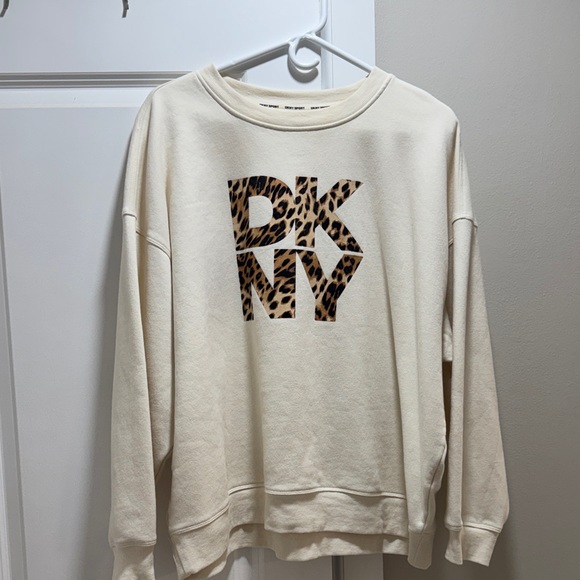 Dkny Sweaters - DKNY Cream Sweater with Leopard Print Logo